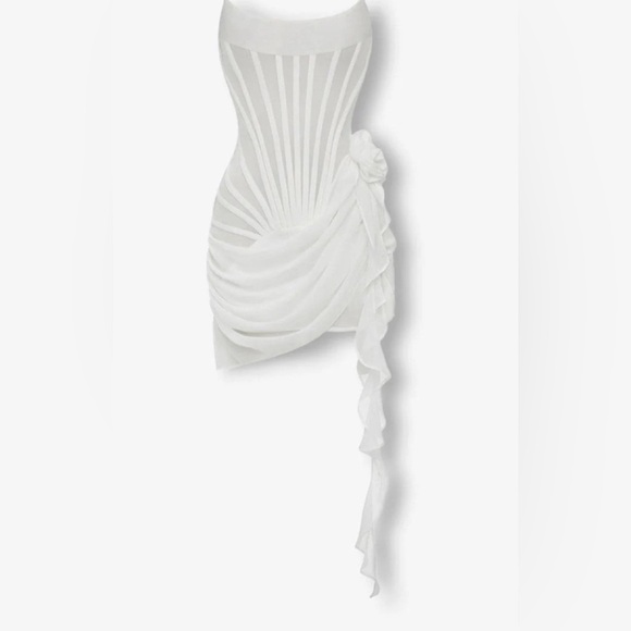 NWT Heiress Beverly Hills WHITE CHIFFON MESH CORSET FLOWER DRAPE MINI DRESS - Picture 2 of 7